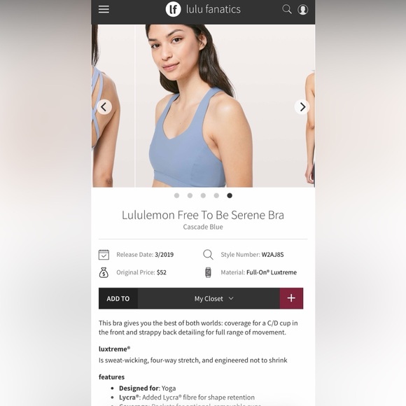 Lululemon Free to Be Serene Bra Size 10 Blue - Picture 12 of 12